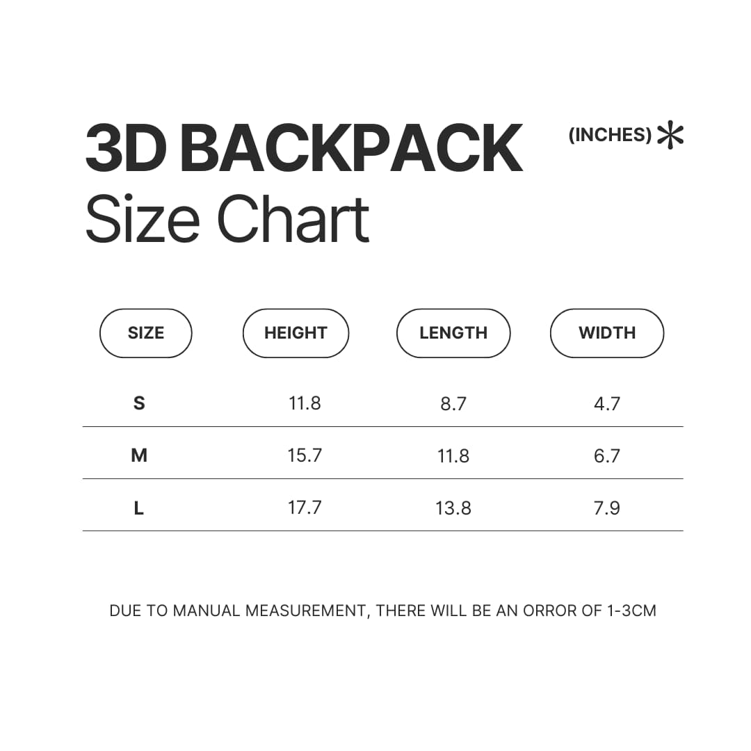 3D Backpack Size Chart - Fourth Wing Shop