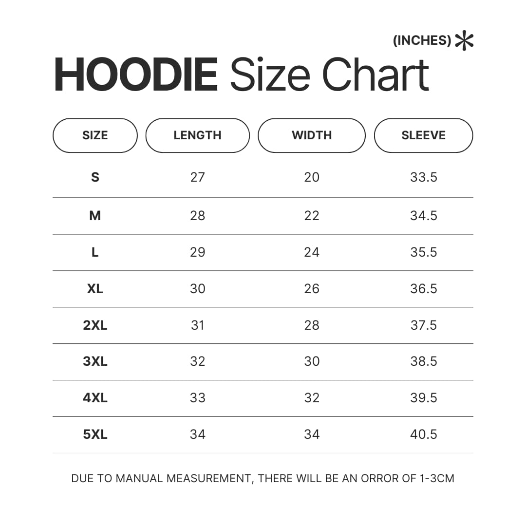 Hoodie Size Chart - Fourth Wing Shop