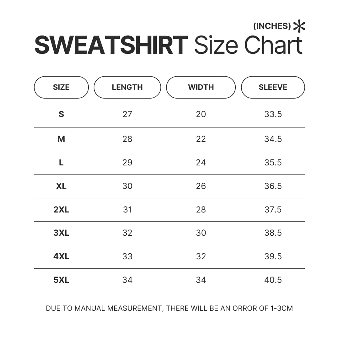 Sweatshirt Size Chart - Fourth Wing Shop
