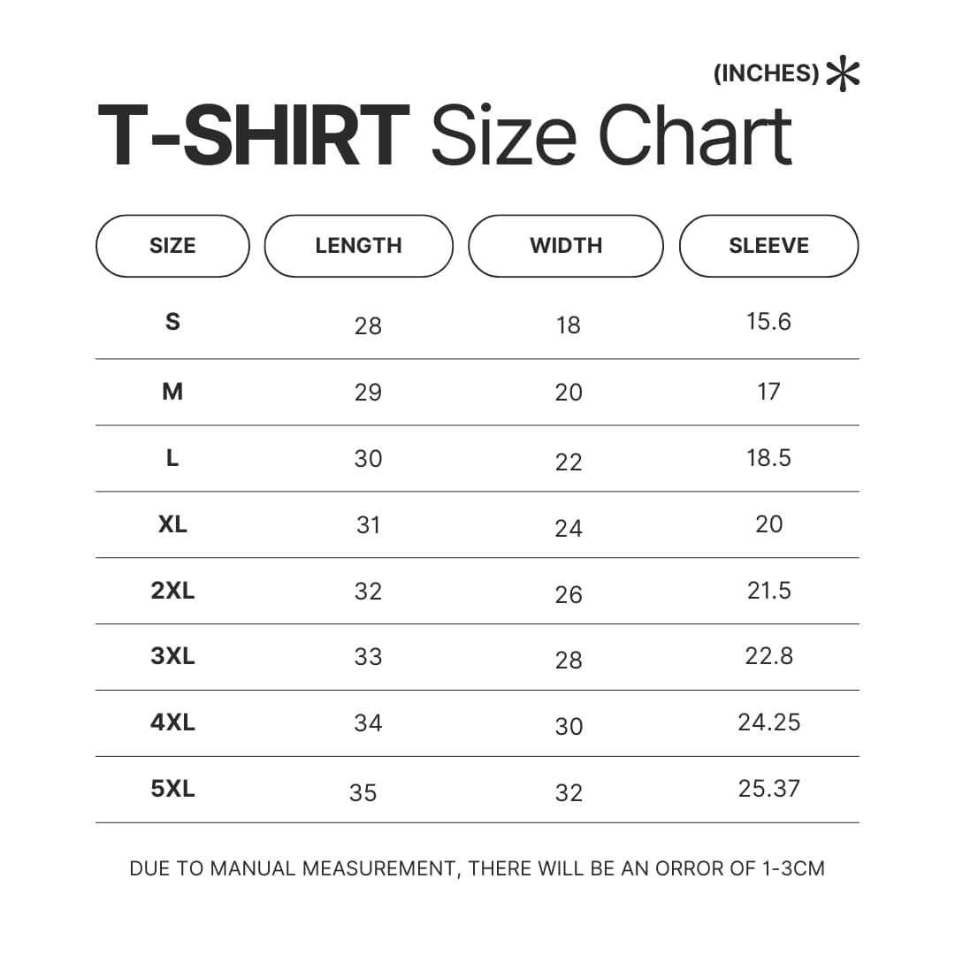 T shirt Size Chart - Fourth Wing Shop