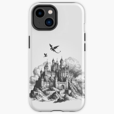 Flying Dragons Over Mountain Castle Iphone Case