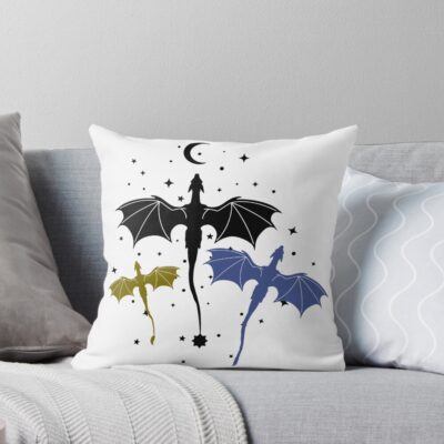 Trio Of Black Gold And Navy Dragons Throw Pillow